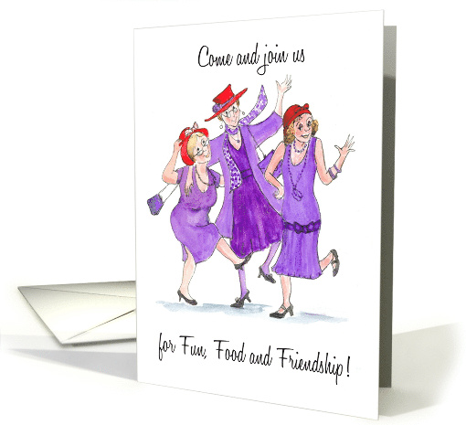 Invitation from Three Dancing Ladies in Hats Blank Inside card