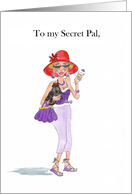 Secret Pal’s Birthday Lady in Red Sunhat with Cocktail and Pooch card