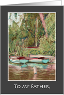 For Father Retirement Wishes Moored Rowing Boats on Lake card