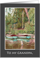 For Grandpa Retirement Wishes Moored Rowing Boats on Lake card