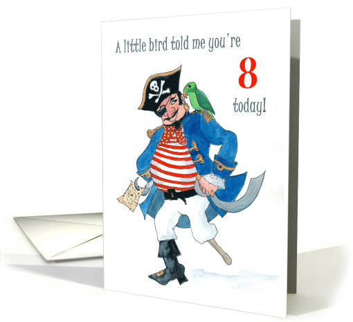 8th Birthday with Comic Pirate and Parrot card (794871)