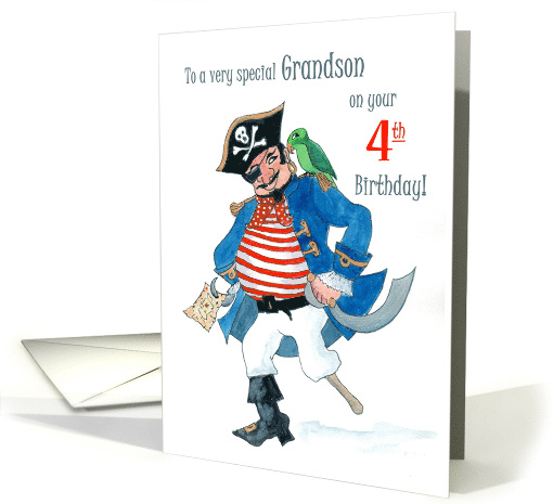 Grandson's 4th Birthday with Pirate and Parrot card (794889)