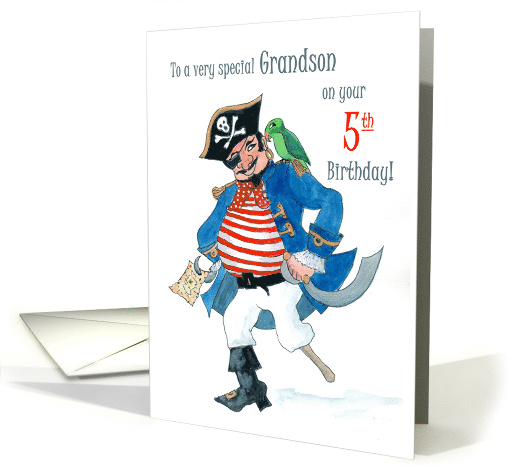 Grandson's 5th Birthday with Pirate and Parrot card (794890)