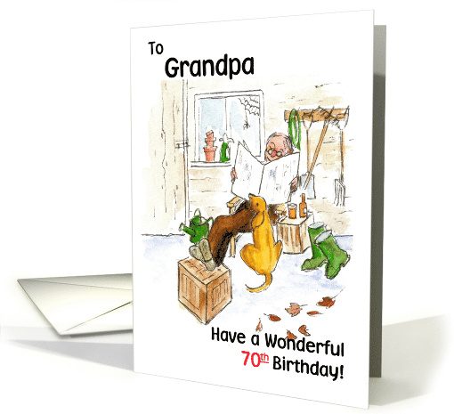 70th Birthday for Grandfather Relaxing in Garden Shed card (799488)