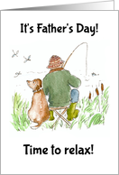 Father’s Day Man Fishing with Dog to Relax card