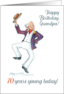 Grandpa’s 70th Birthday with Man in Blazer and Boater Hat Dancing card