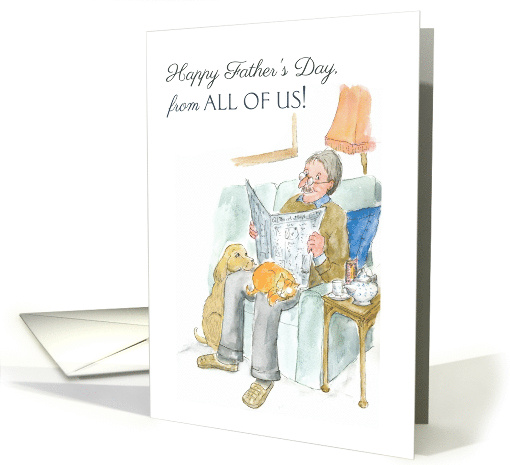 Father's Day from All of Us Relaxing with Newspaper Blank Inside card