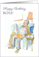 For Boss’s Birthday Lighthearted Man Reading Newspaper card