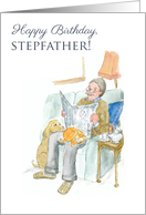 For Stepfather Birthday Lighthearted Man Reading Newspaper card