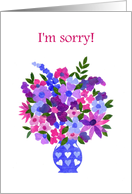 Apology with Bouquet of Pink and Blue Flowers Blank Inside card