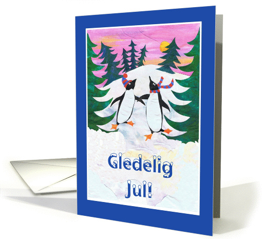 Skating Penguins Christmas Card - Norwegian Greeting card (850128)