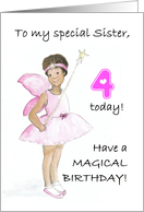 Sister’s 4th Birthday with Black Fairy in Pink Dress and Wings card