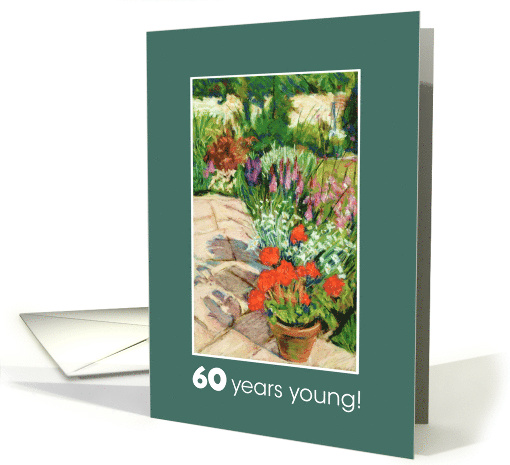 60th Birthday Bright Red Geraniums and White Daisies card (857908)