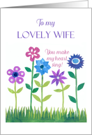 For Wife Romantic Birthday Greetings with Pink and Blue Flowers card