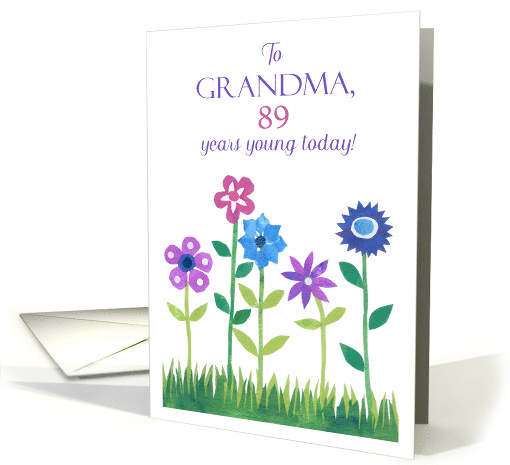 For Grandma 89th Birthday Pink and Blue Flowers card (863081)