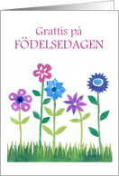 Birthday Greeting in Swedish with Row of Flowers Blank Inside card