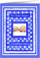 New Baby Boy Twins Announcement Photo Card