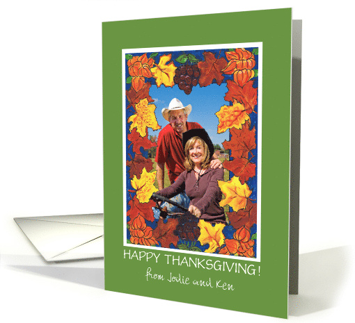Thanksgiving Photo Upload and Custom Name with Fall Leaves card