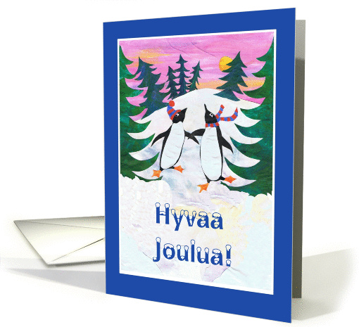 Christmas Card with Finnish Greeting and Skating Penguins card