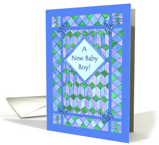 New Baby Boy Announcement Card - Quilt Design card (873095)