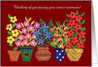 Custom Front Cancer Treatment Support with Pots of Flowers card