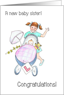 New Baby Congratulations with Girl Pushing Baby in Stroller card