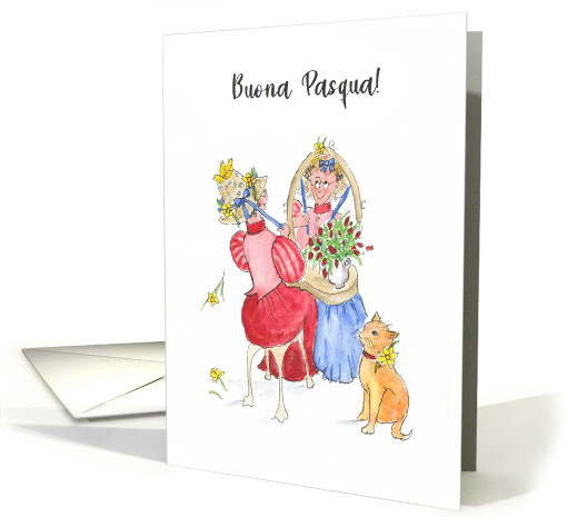 Easter Bonnet Fun Greeting in Italian Blank Inside card (899186)
