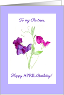 For Partner’s April Birthday Pink and Purple Sweet Peas card