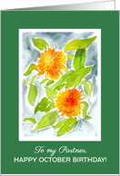 For Partner October Birthday Bright Orange Marigolds card