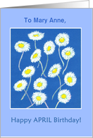 Custom Name April Birthday with Daisies card