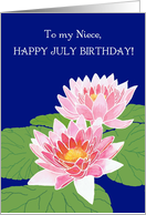 For Niece’s July Birthday with Two Pink Water Lilies card