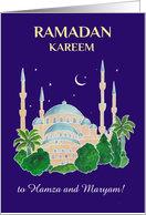 Custom Name Ramadan Kareem with Mosque by Moonlight card