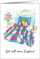 For Nephew Get Well Wishes with Fun Frog in Bed card