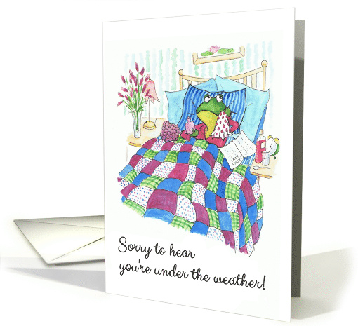 Get Well with Fun Green Frog in Bed Under the Weather card (930130)