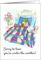 Get Well with Fun Green Frog in Bed Under the Weather card