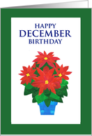 December Birthday with Bright Red Poinsettia Flowers card