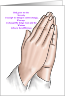 Praying Hands - Serenity Prayer - 12 Step Recovery - Encouragement card