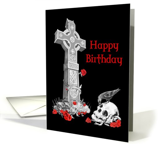 Celtic Cross and Skull Gothic Birthday card on black card (644843)