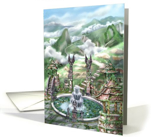 Dragon Temple - a temple of dragons in cloudy mountains card (645458)