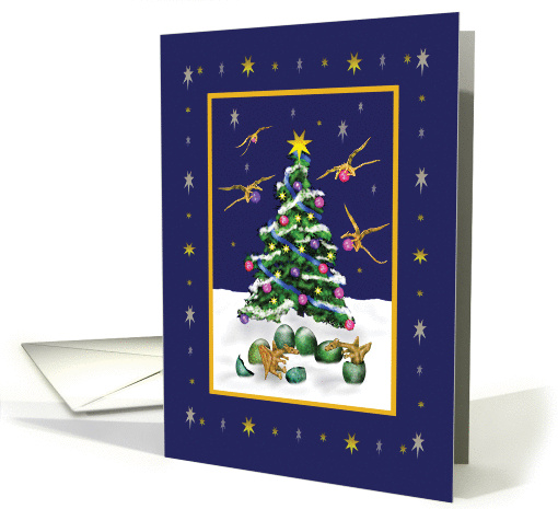 Baby Dragon and Christmas tree, yellow card (875941)