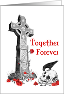 Celtic Cross, Raven, Roses and Skull Valentines Day Card on white card
