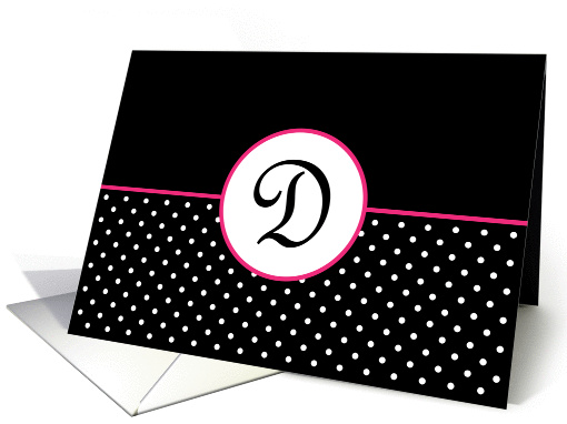 Pink White and Black Polka Dot Monogram - D card (1306016)
