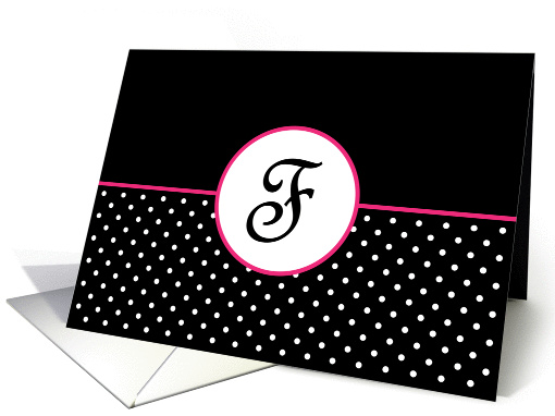 Pink White and Black Polka Dot Monogram - F card (1306020)