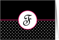 Pink White and Black Polka Dot Monogram - F card