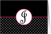 Pink White and Black Polka Dot Monogram - J card
