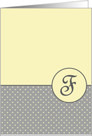 Yellow and Grey Polka Dot Monogram - F card