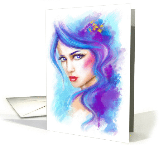 fairy blue fantasy beautiful portrait abstract . Blank Note card