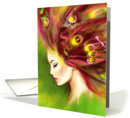 beautiful fairy green summer abstract butterfly. Blank Note card