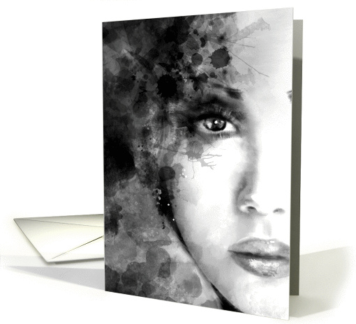 Beautiful woman face. Abstract fashion illustration.Blank Note card