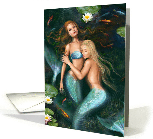 Beautiful fantasy princess mermaids in lake Blank Note card (1433720)